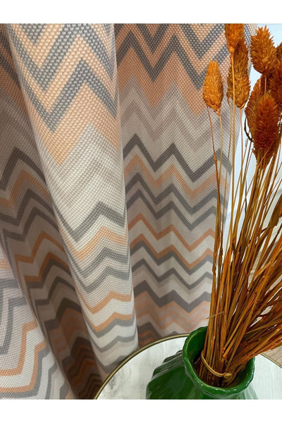 Zigzag Patterned No-Pleat Flat Stitch Extra-Tape Blackout Curtain