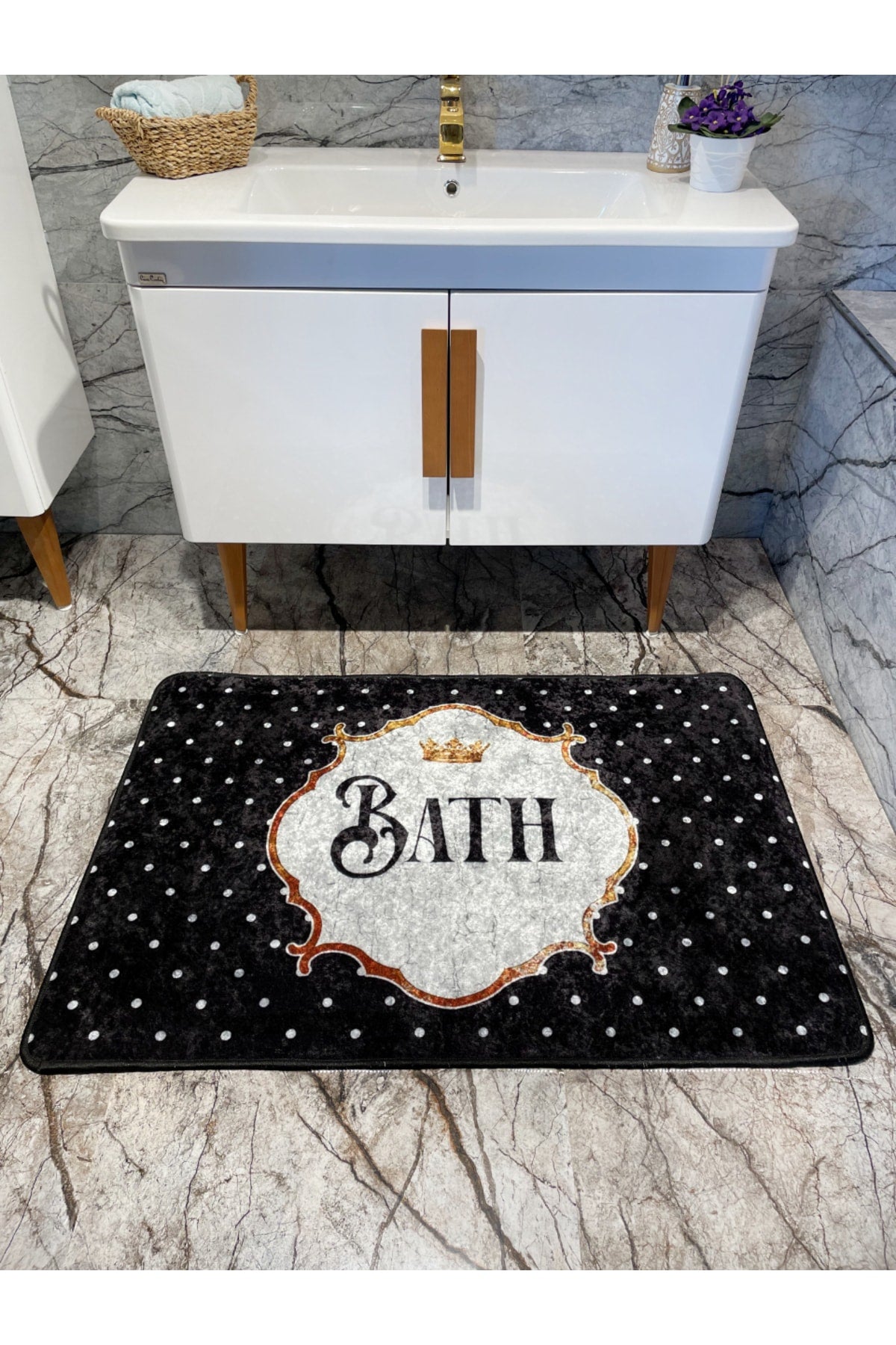 Bath Slogan Polka Dot Single Bathroom Mat (Size 80x120)