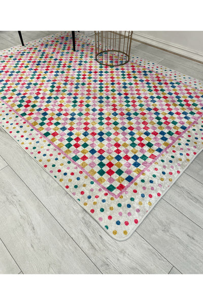 Polka Dot Checkered Latex Base Kids Rug