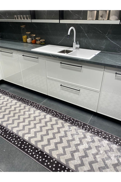 Zigzag Puantiye Lateks Taban Mutfak Halısı