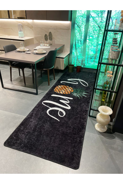 Home Pattern Latex Leather Base Kitchen Rug - BLACK