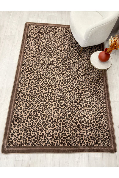 Leopard Pattern Oval Latex Leather Rug