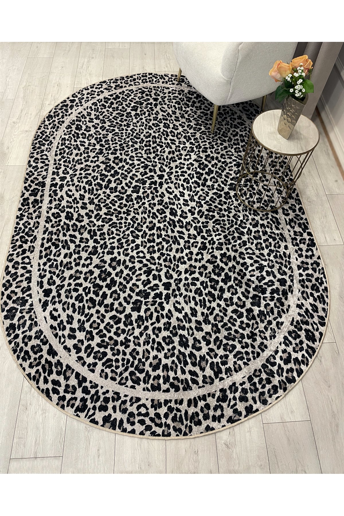 Leopard Pattern Oval Latex Leather Rug