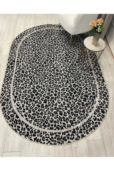 Leopard Pattern Oval Latex Leather Rug