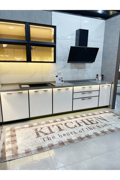 Beige Black Kitchen Latex Leather Base Kitchen Rug