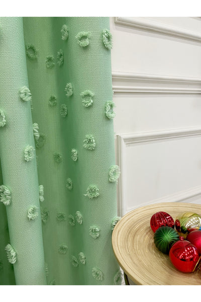 Blue Children's Room Pompom Puffy Blackout Curtain 1/3 Dense Pleating