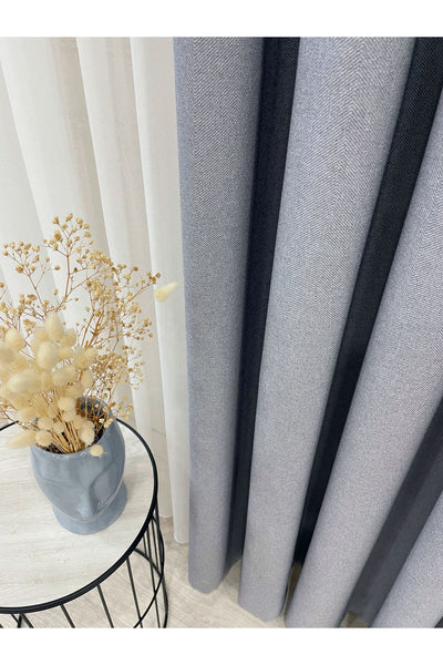 Heathered Milky Brown Linen-Look 1/3 Dense Pleated Blackout Curtain