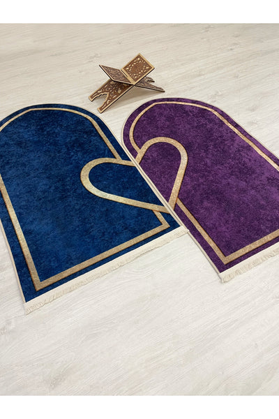 2-Piece Double Prayer Rug Set Size 75x125 BLACK - PURPLE