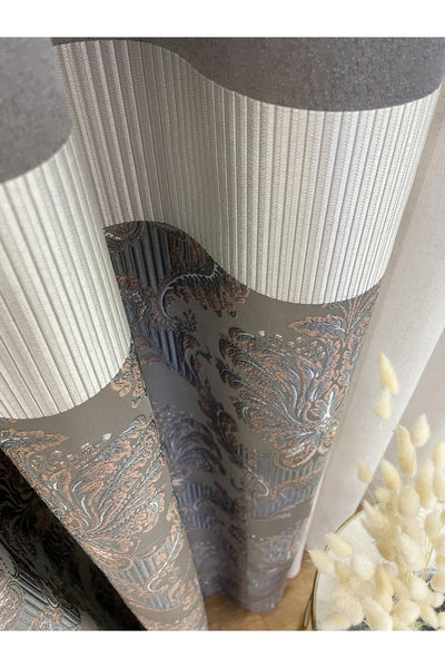 Gray Brown Damask Pattern Jacquard 1/3 Tight Pleat Jacquard Blackout Curtain