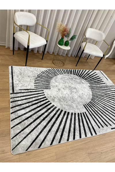 Geometrik Desenli Lateks Taban Halı - Gri - Kahverengi