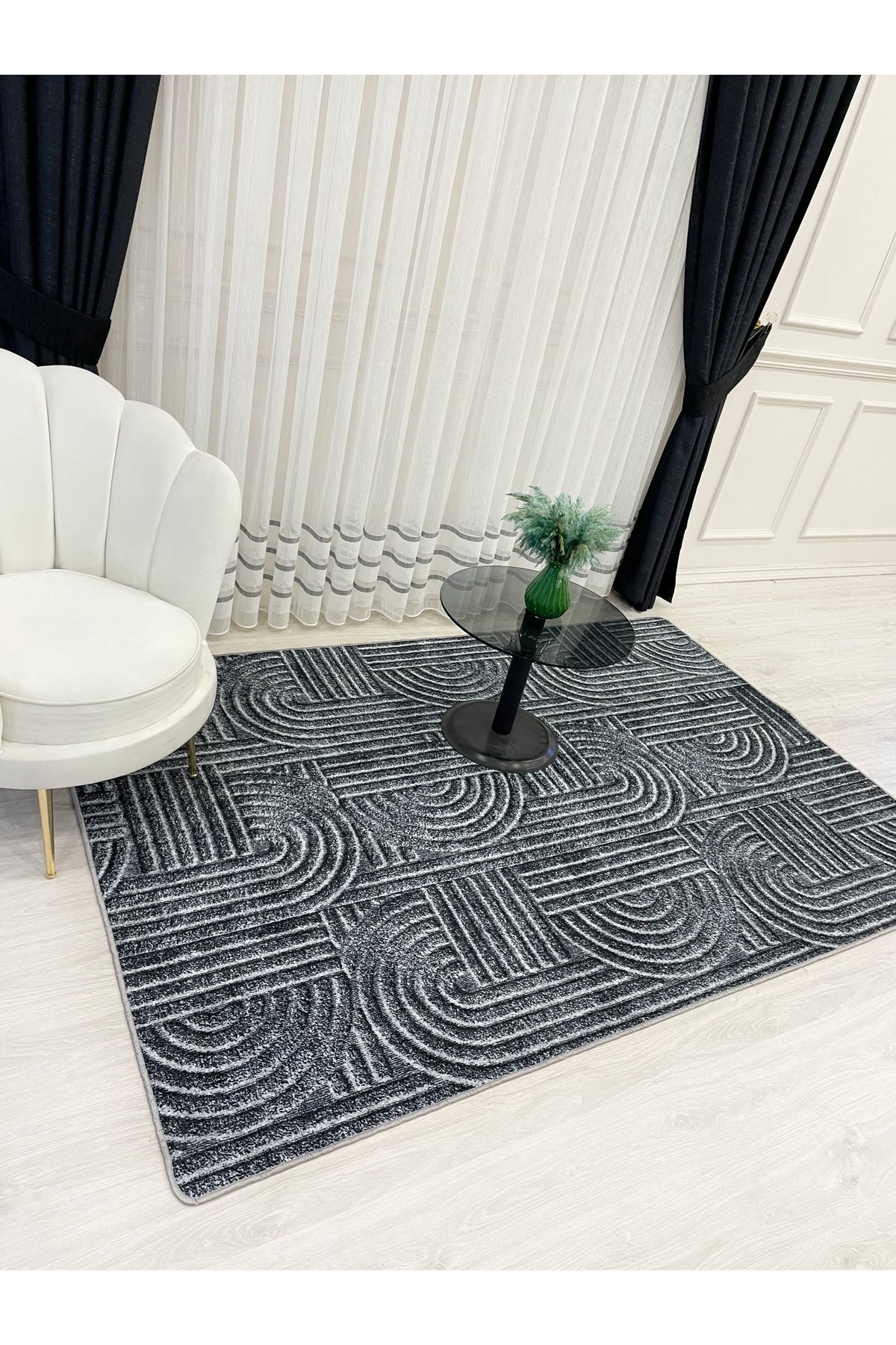 Beige Embossed Look Latex Leather Base Rug