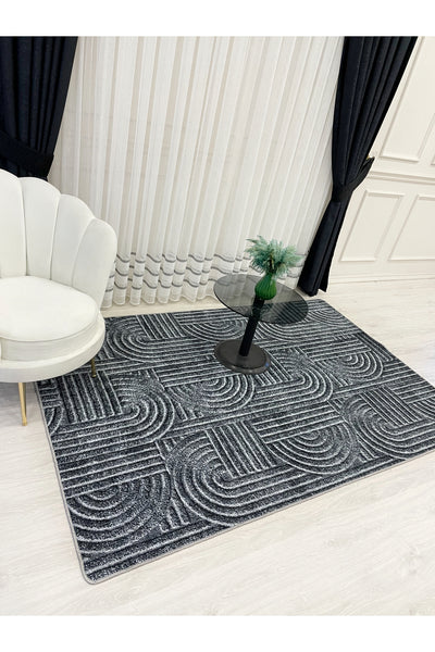 Beige Embossed Look Latex Leather Base Rug