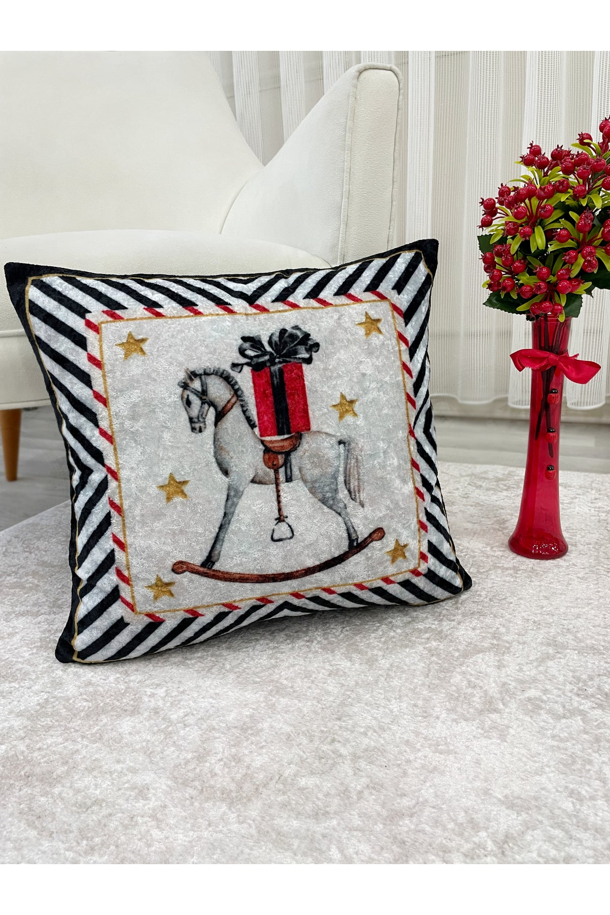 Light Gray Horse Print Throw Pillow Cover 45x45