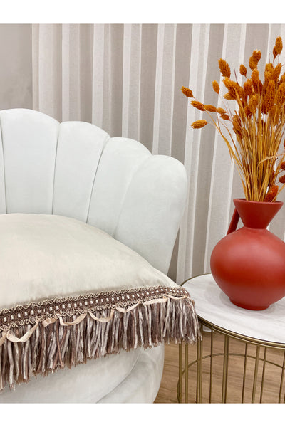 İthal Ipek (silk) Kırlent Yastık Kılıfı Kordonlu 45X45 KREM