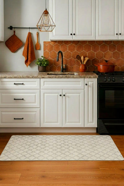 Diamond Pattern Beige Non-Slip Base Kitchen Rug