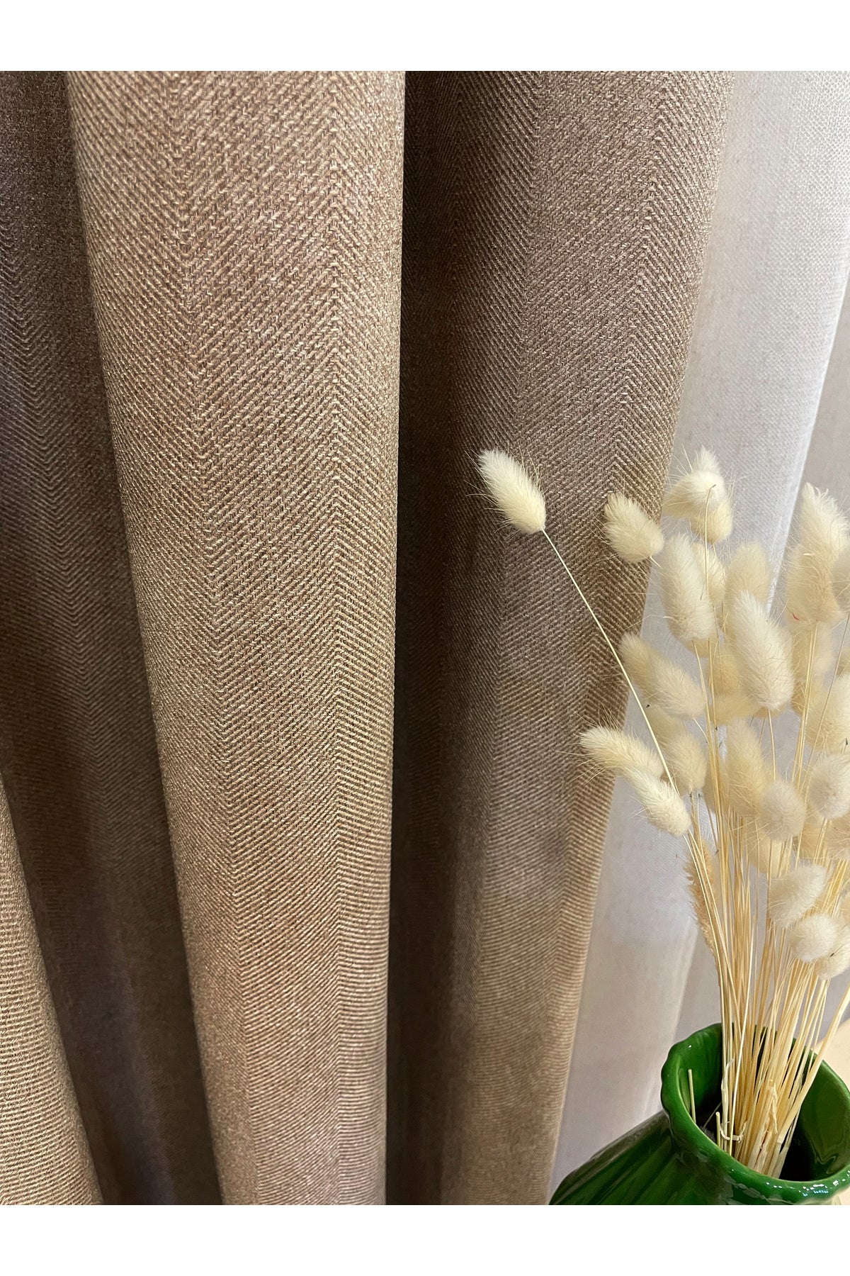 Heathered Milky Brown Linen-Look 1/3 Dense Pleated Blackout Curtain