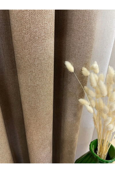 Heathered Milky Brown Linen-Look 1/3 Dense Pleated Blackout Curtain