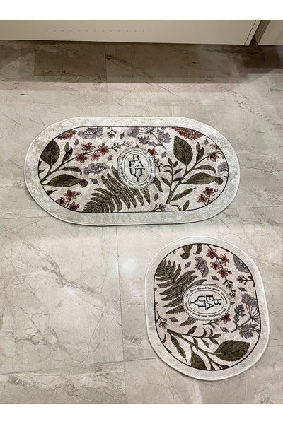 2 li Çiçek Desenli 60x100 - 60x50 Beauty Lateks Taban Banyo Paspas