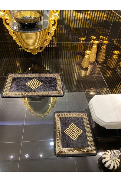 Losarina 2-Piece Latex Base Bathroom Mat Set (60x100 - 60x50) Gray