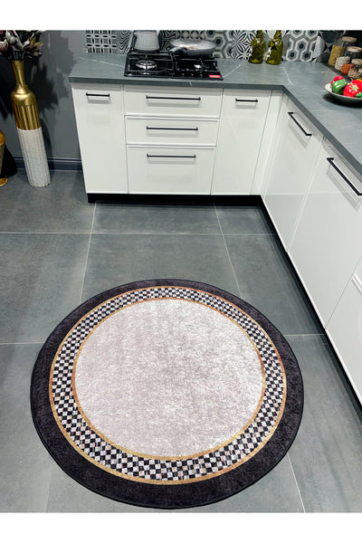 Rosen Model Checkered Non-Slip Base Kitchen Rug - Gray-Black