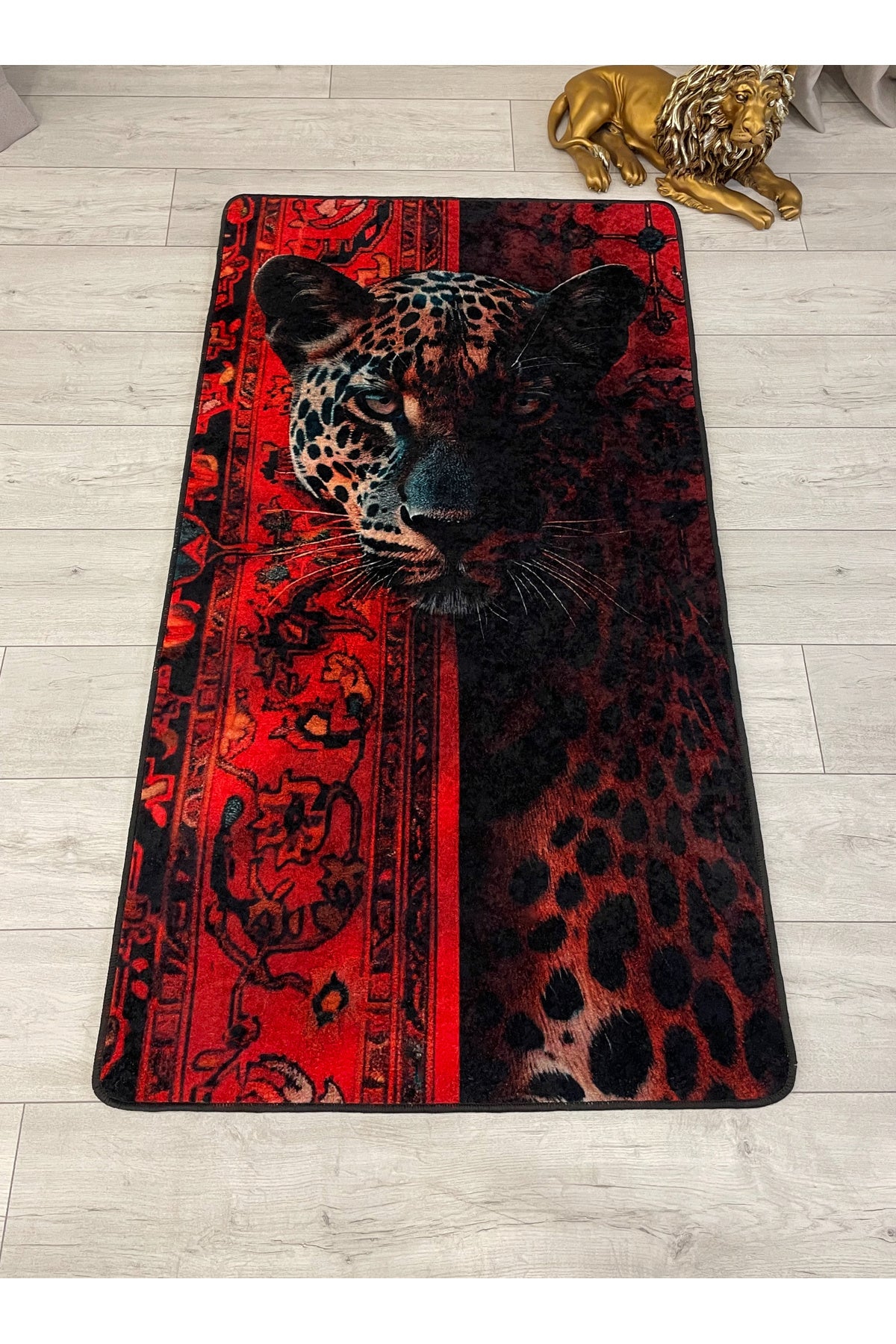 Cheetah Print Red Decorative Latex Rug