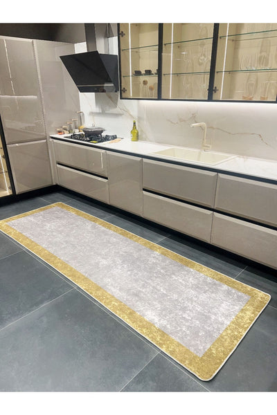 Geometric Striped Latex Leather Backing Fringeless Kitchen Rug - Gray-Black