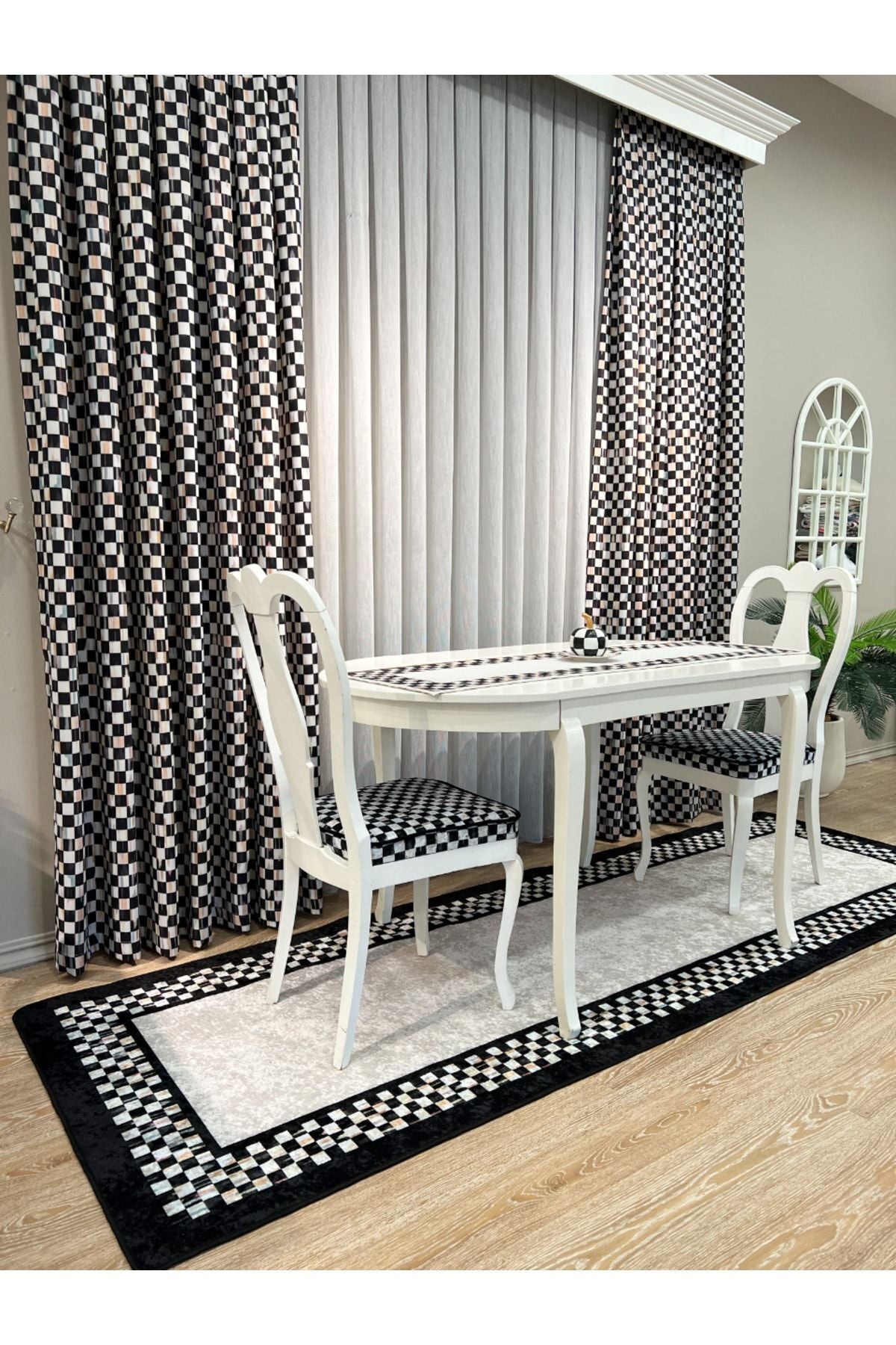 1/3 Dense Pleated Checkered Curtain Panel - Blue