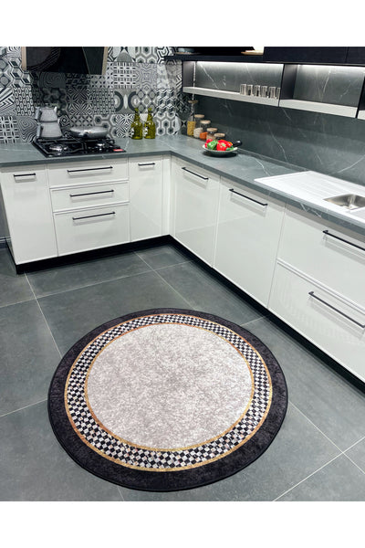 Rosen Model Checkered Non-Slip Base Kitchen Rug - Gray-Black