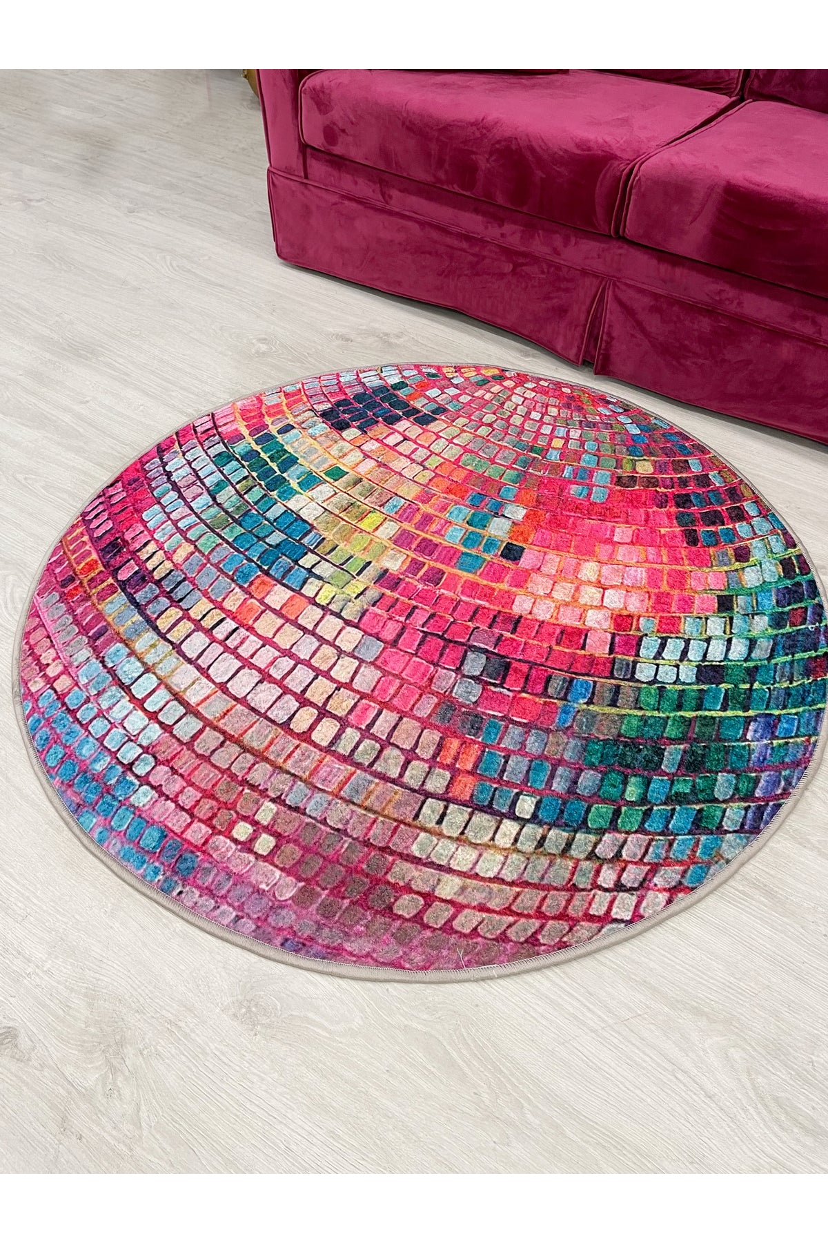 Pink Disco Ball Shaped Round Latex Base Rug