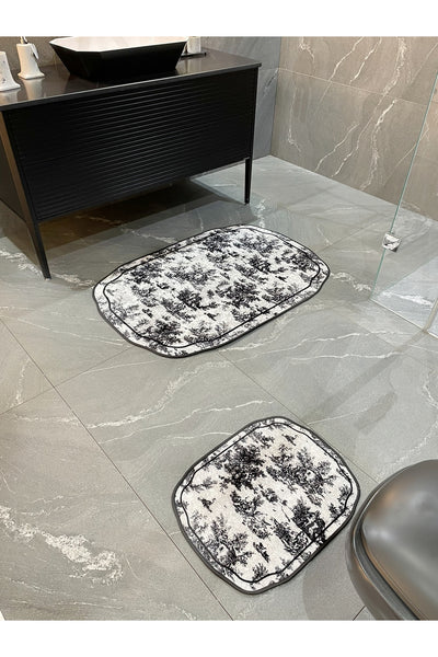 Toile de Jouy Themed Single Latex Base Bathroom Mat (80X120)