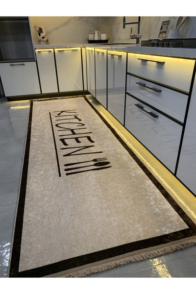 Latex Leather Base Fringed Kitchen Rug