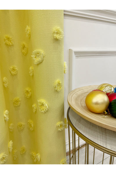 Blue Children's Room Pompom Puffy Blackout Curtain 1/3 Dense Pleating