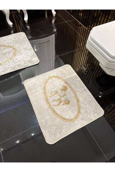 Black Horse Pattern 2-Piece Leather Base Bathroom Mat Set (60x100 - 60x50)