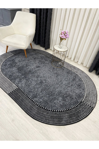 GRAY-NAVY Jute Sisal Look Non-Slip Base Rug
