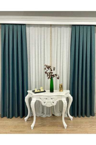 Linen-Look Glittery Plain Blackout Curtain 1/3 Dense Pleated - Green - Gold Glitter