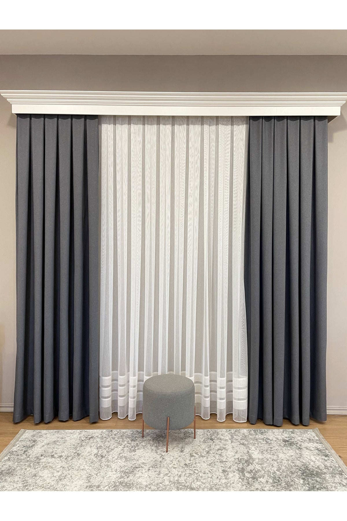 Heathered Milky Brown Linen-Look 1/3 Dense Pleated Blackout Curtain