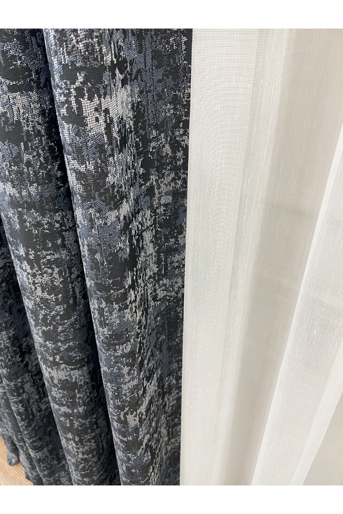 Orange - Brown Abstract Pattern 1/3 Tight Pleat Jacquard Woven Blackout Curtain