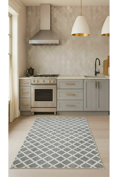 Diamond Pattern Beige Non-Slip Base Kitchen Rug