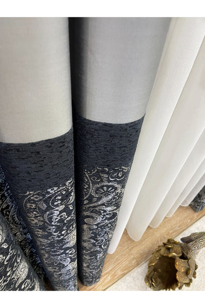 Gray Shawl Pattern 1/3 TIGHT PLEAT Jacquard Woven Blackout Curtain