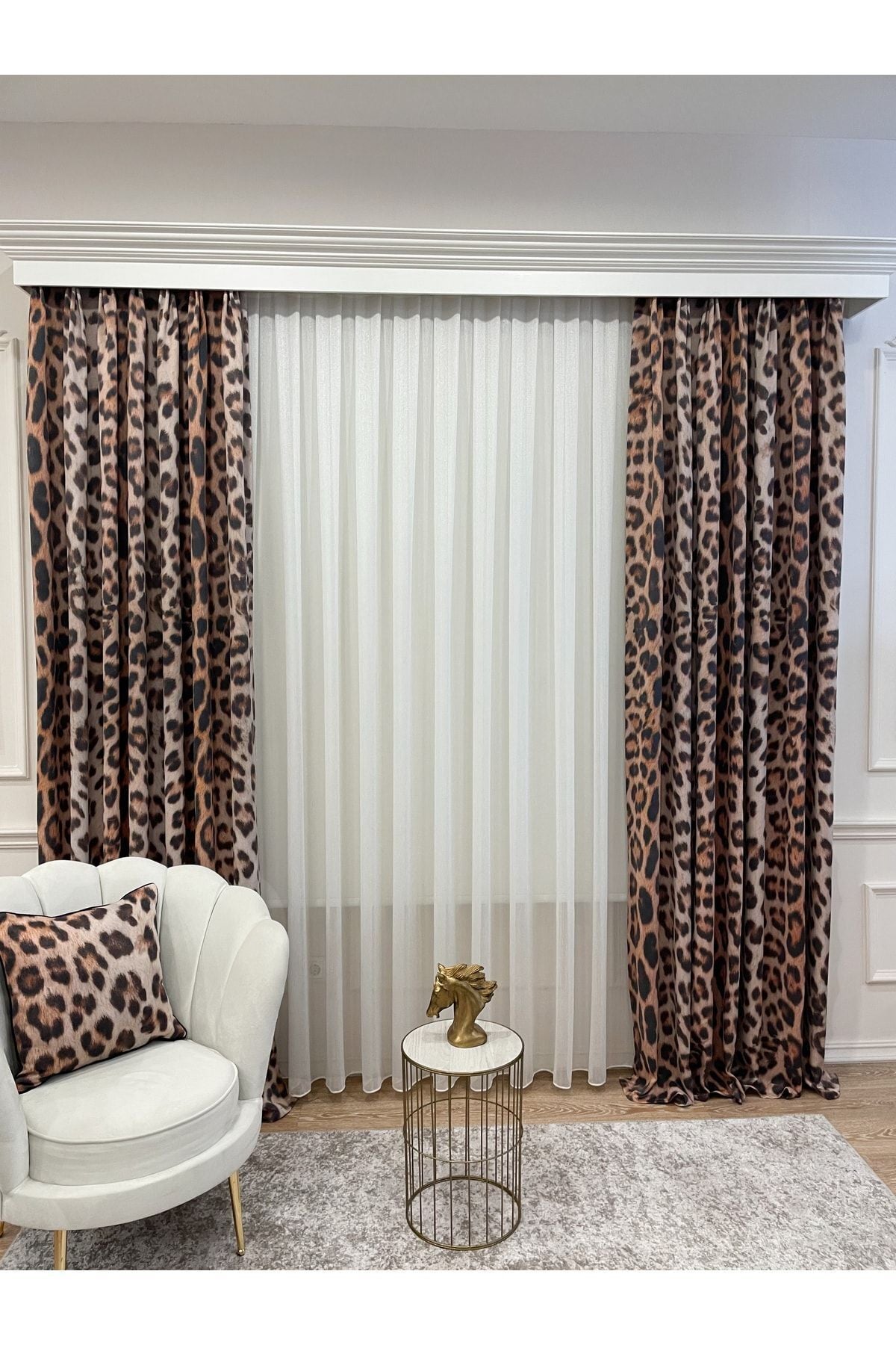 Linen-Look Leopard Print American Pleated Blackout Curtain