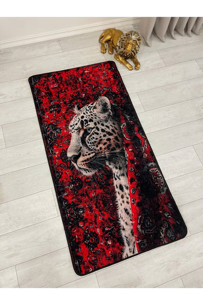Leopard Pattern Red Decorative Latex Rug