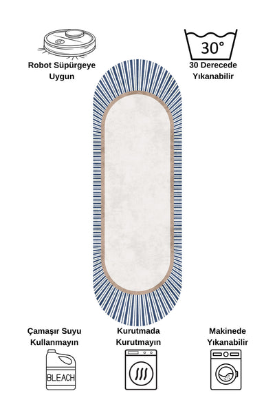 BEIGE-NAVY Striped Oval Non-Slip Base Rug