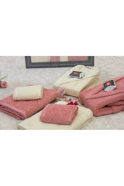 6-Piece Gray - Salmon Family Bathrobe Set