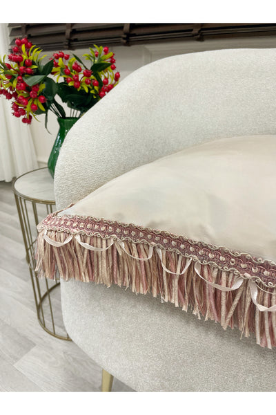 Ecru - Powder Pink Tassel Silk Taffeta Cushion Cover (45x45)