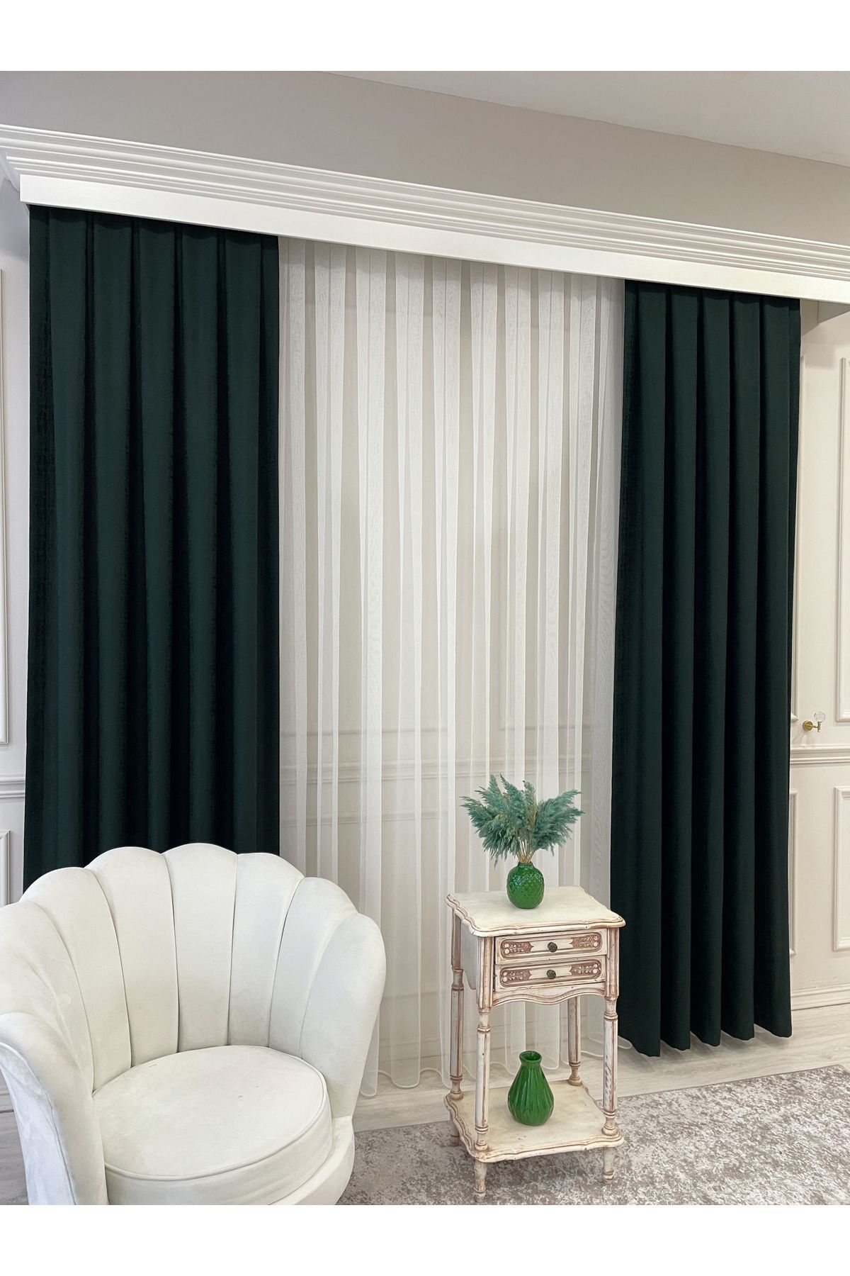 Dark Green - Jacquard Self-Patterned 1/2.5 Pleated Blackout Curtain