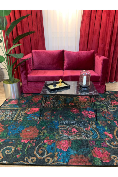 Patchwork Patterned Runner Kitchen Rug, Woven Base Rug