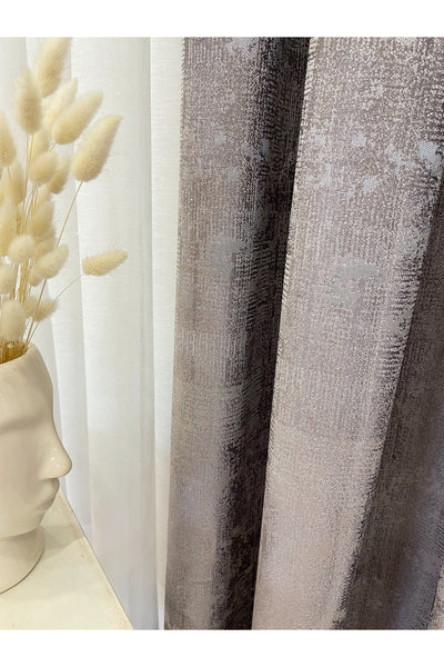 Gray - Mink - Jacquard Self-Patterned 1/3 Pleated Blackout Curtain