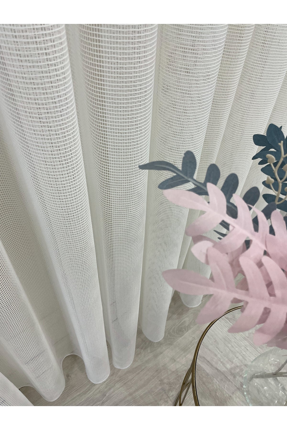 BEIGE-GRAY Modern Textured Knit 1/3 Dense Pleat Sheer Curtain