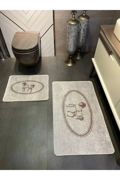 Black Horse Pattern 2-Piece Leather Base Bathroom Mat Set (60x100 - 60x50)