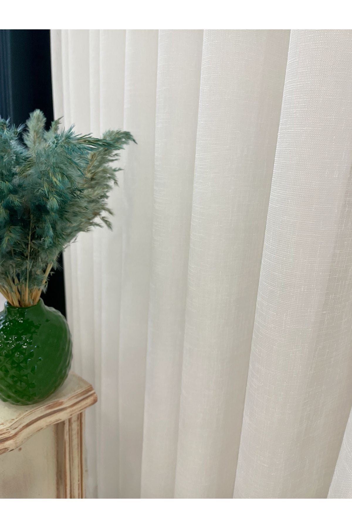 Ecru Linen-Look 1/3 Dense Pleated Sheer Curtain